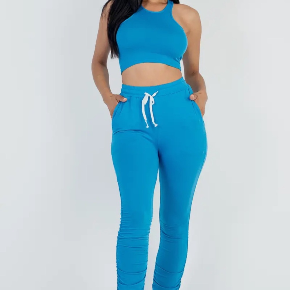 Vibrant Blue High-Waisted Track Pants with Drawstring
